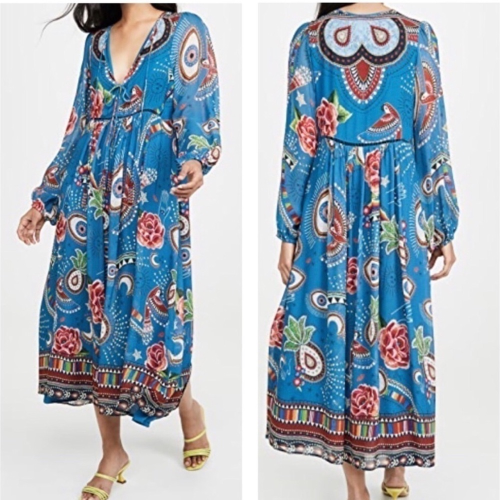 Farm Rio Mystic Midi Blue Paisley Midi Dress Size Small EUC